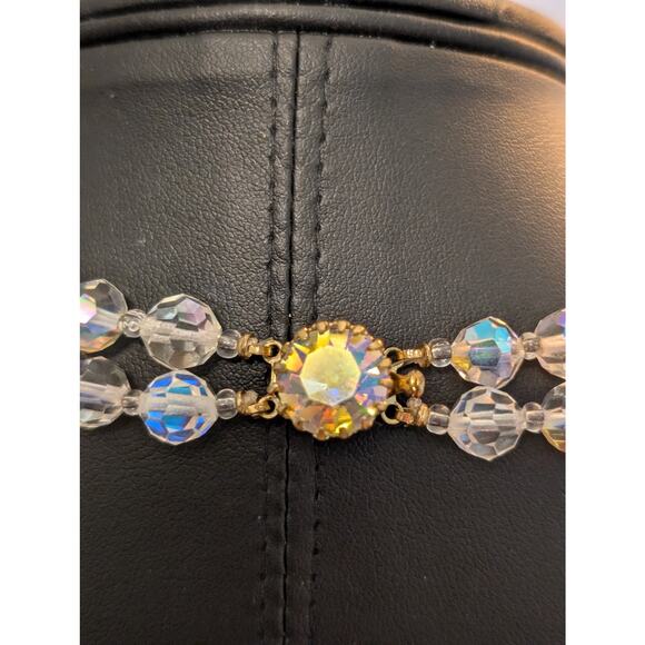 Vintage 1950s Double Strand Faceted Austrian AB Crystal Fancy Clasp Necklace - Picture 6 of 7